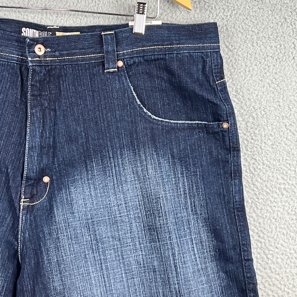 NWT Southpole Mens Denim Shorts Sz 42 Dark Wash Baggy Y2K Streetwear Raw Indigo - Picture 2 of 15